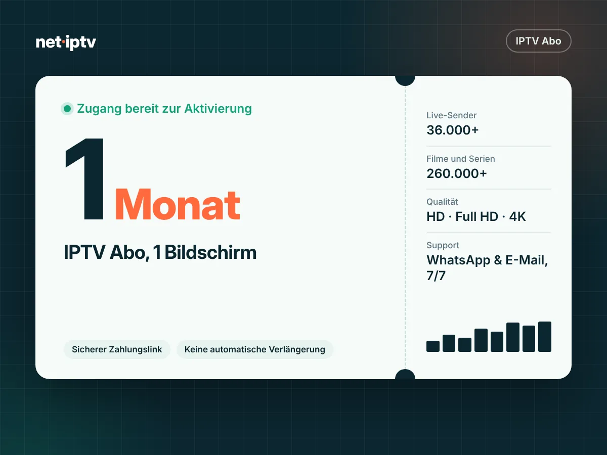 IPTV Abo 1 Monat – 1 Bildschirm – Grafik zum Net-IPTV-Paket