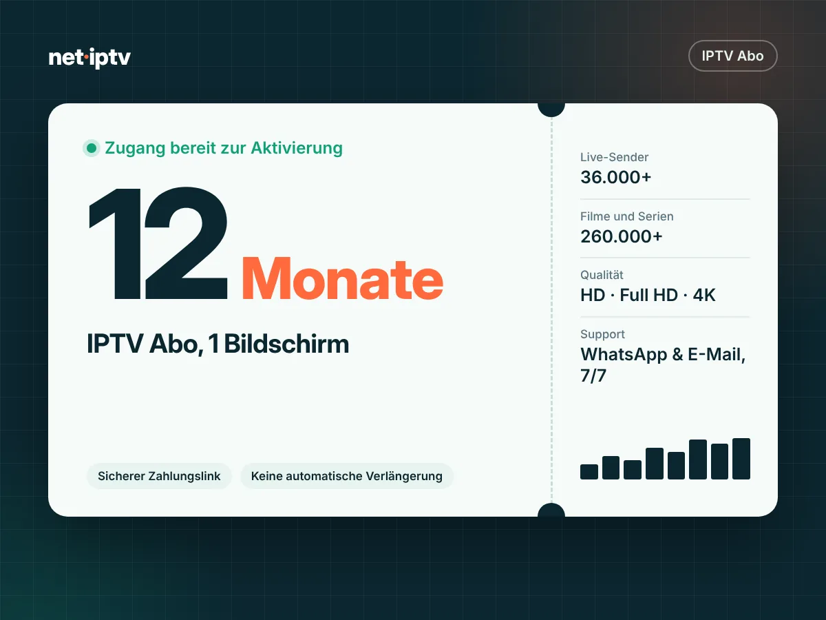 IPTV Abo 12 Monate – 1 Bildschirm – Grafik zum Net-IPTV-Paket