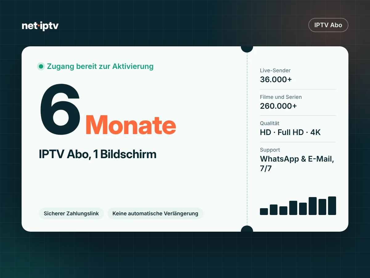 IPTV Abo 6 Monate – 1 Bildschirm – Grafik zum Net-IPTV-Paket